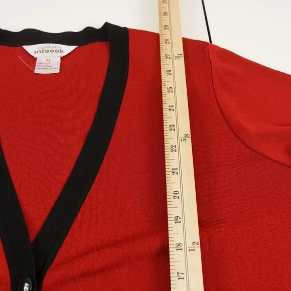 Misook Red Black Colorblock Striped Button Knit Jacket Womens Sz XL - Picture 4 of 7
